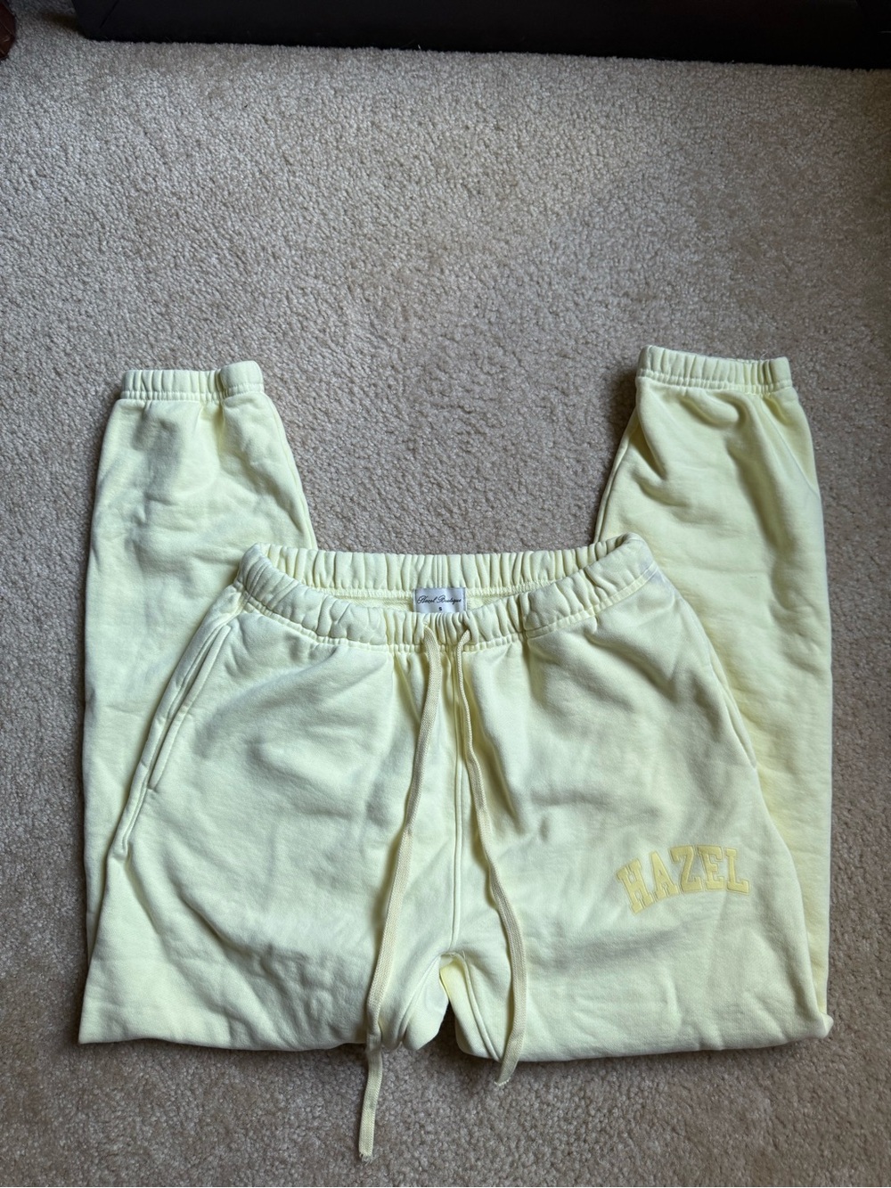 Soft Pale Yellow Hazel Embroidered Jogger Sweatpants